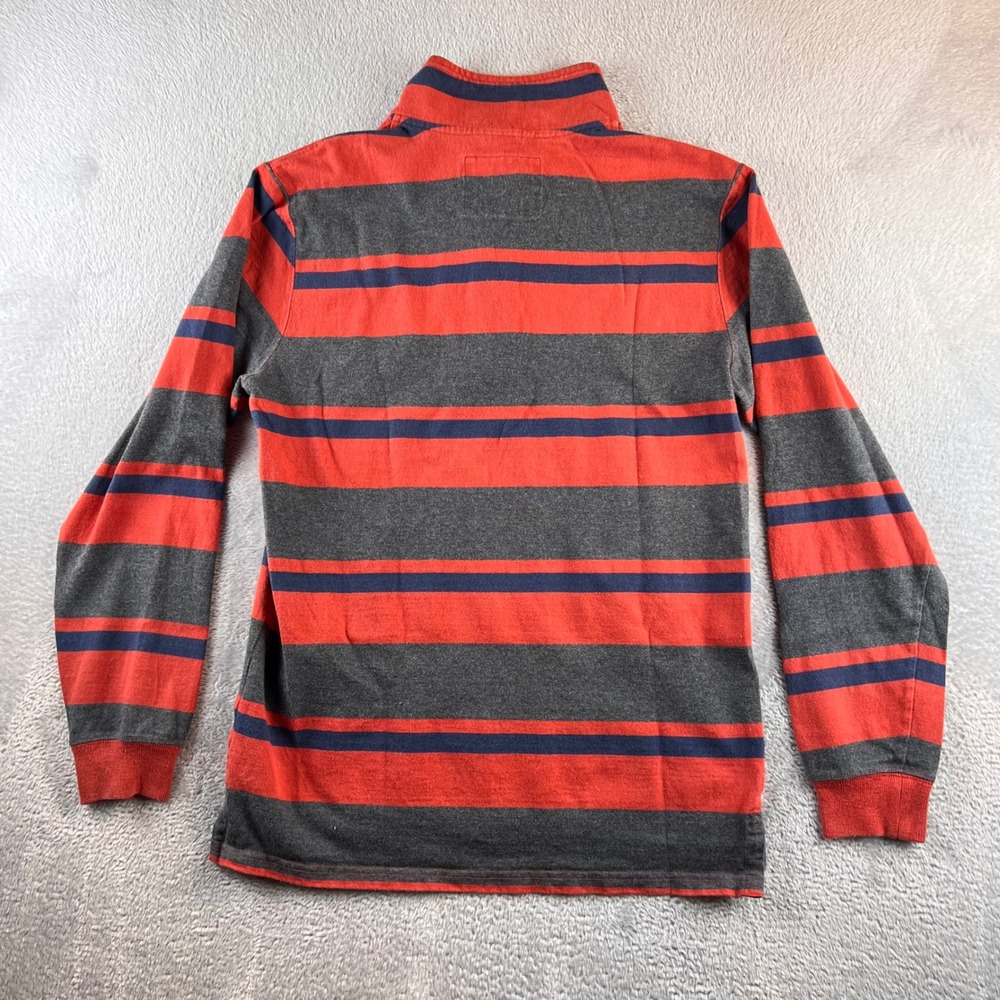 LL Bean Mens Small Regular Rugby Shirt Striped Mock Neck 1/4 Button Pullover Red - Picture 2 of 7